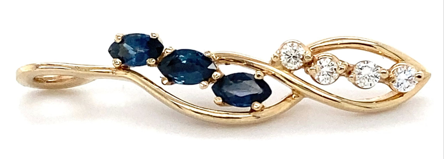 14K Yellow Gold Sapphire & Diamond Pendant; 1.5DWT