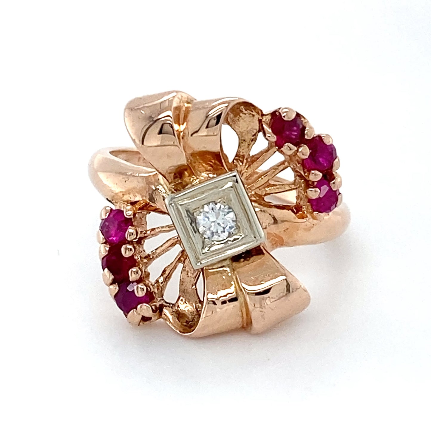 14K Rose Gold Ruby & Diamond Ring; 0.05CTW; Size 5