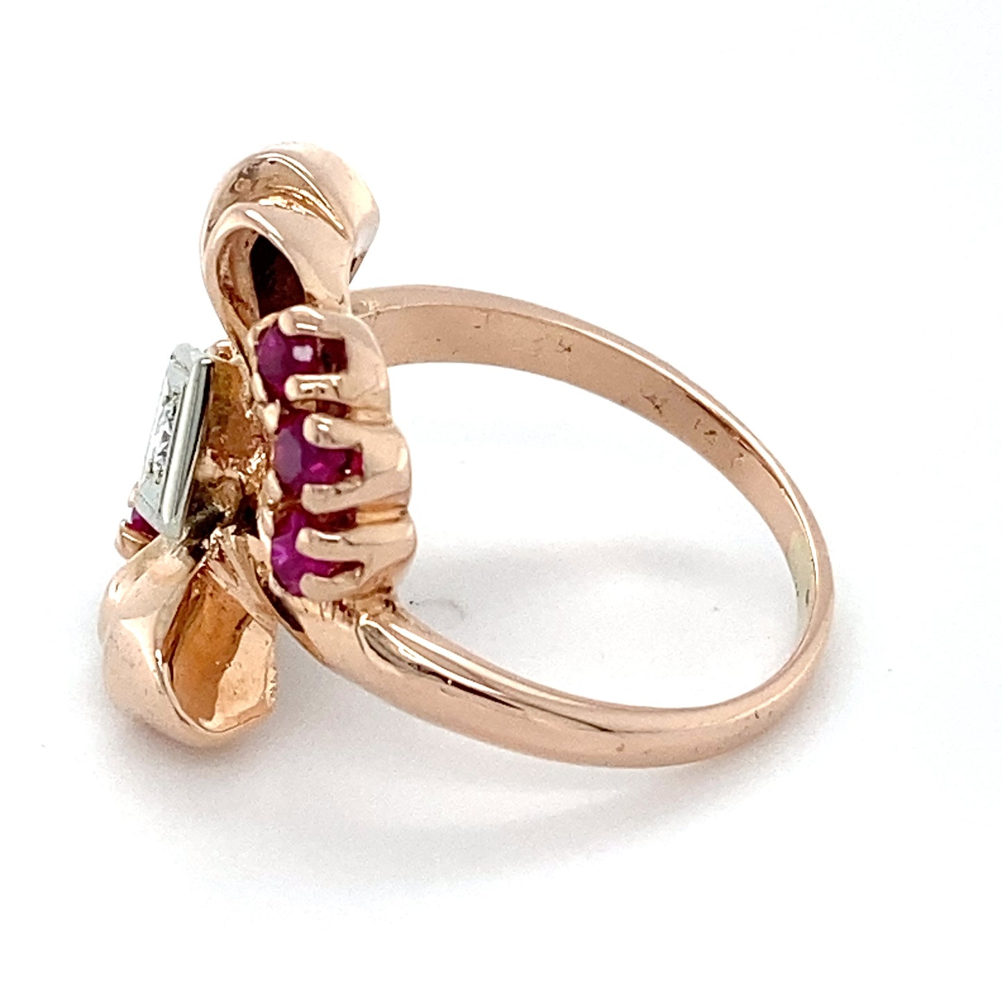 14K Rose Gold Ruby & Diamond Ring; 0.05CTW; Size 5