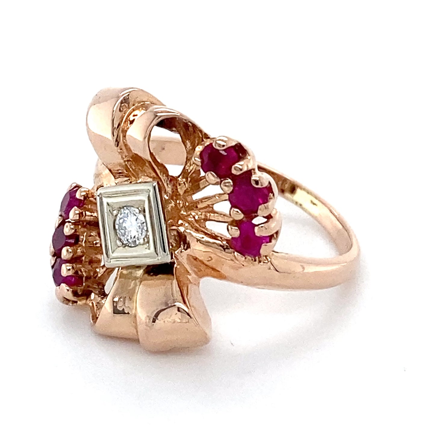 14K Rose Gold Ruby & Diamond Ring; 0.05CTW; Size 5
