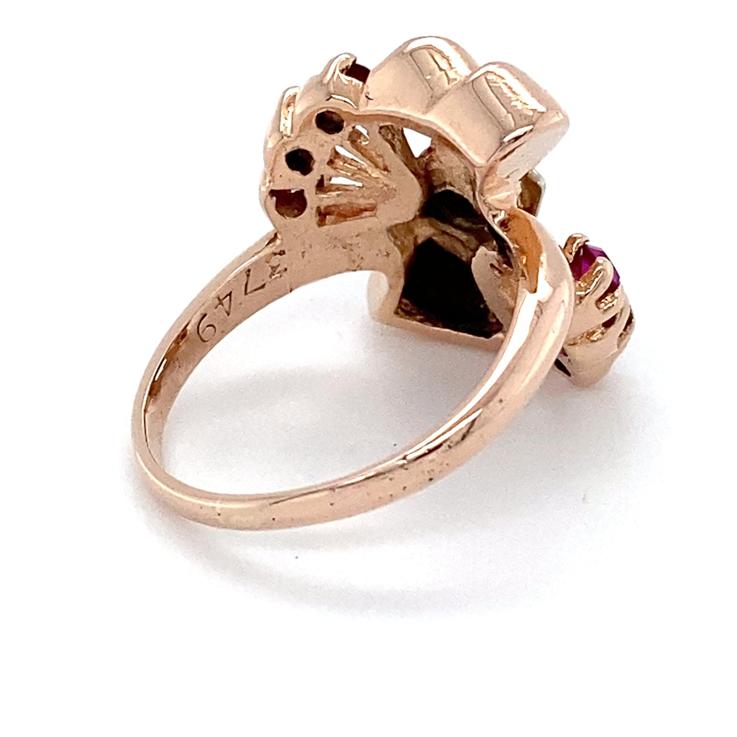 14K Rose Gold Ruby & Diamond Ring; 0.05CTW; Size 5