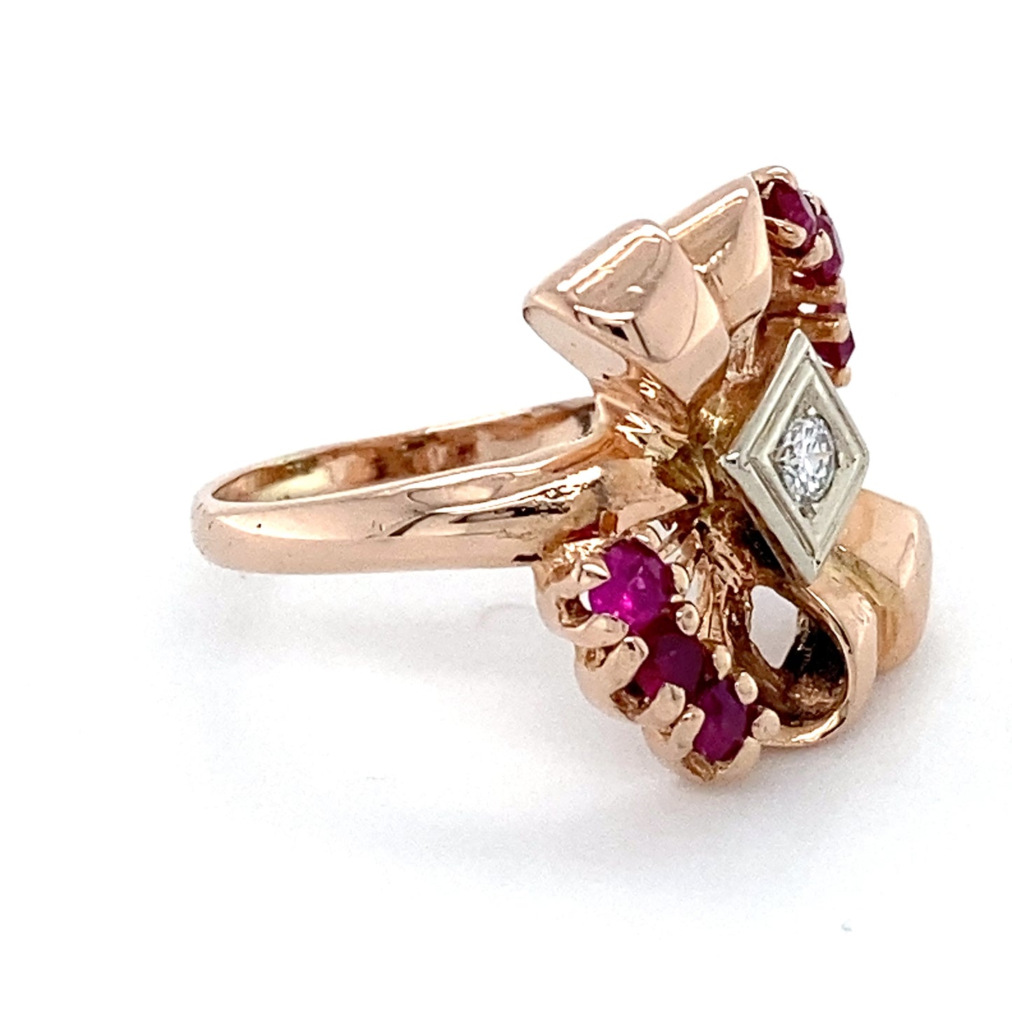 14K Rose Gold Ruby & Diamond Ring; 0.05CTW; Size 5