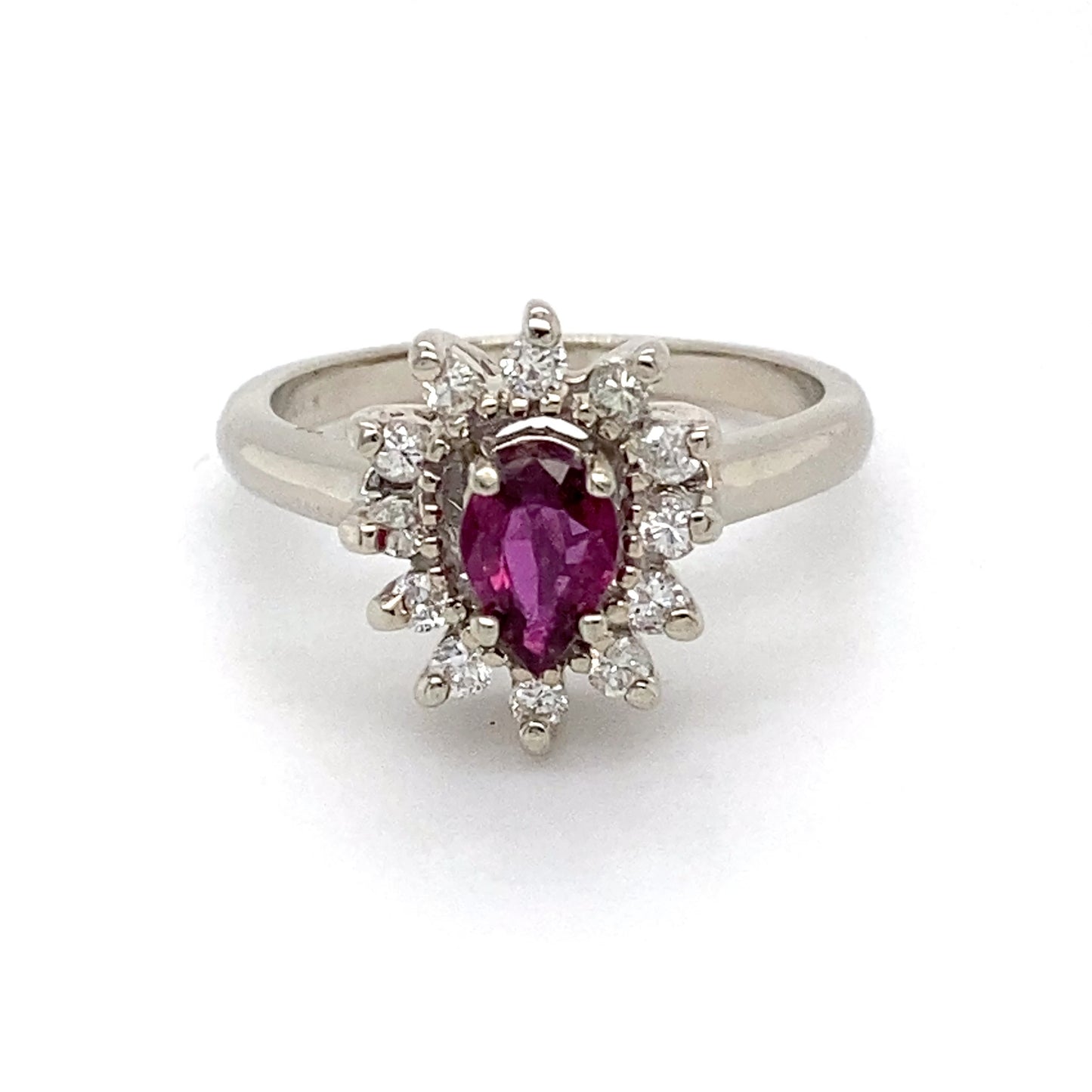 14K White Gold Ruby and Diamond Ring; 0.15CTW; Size 6