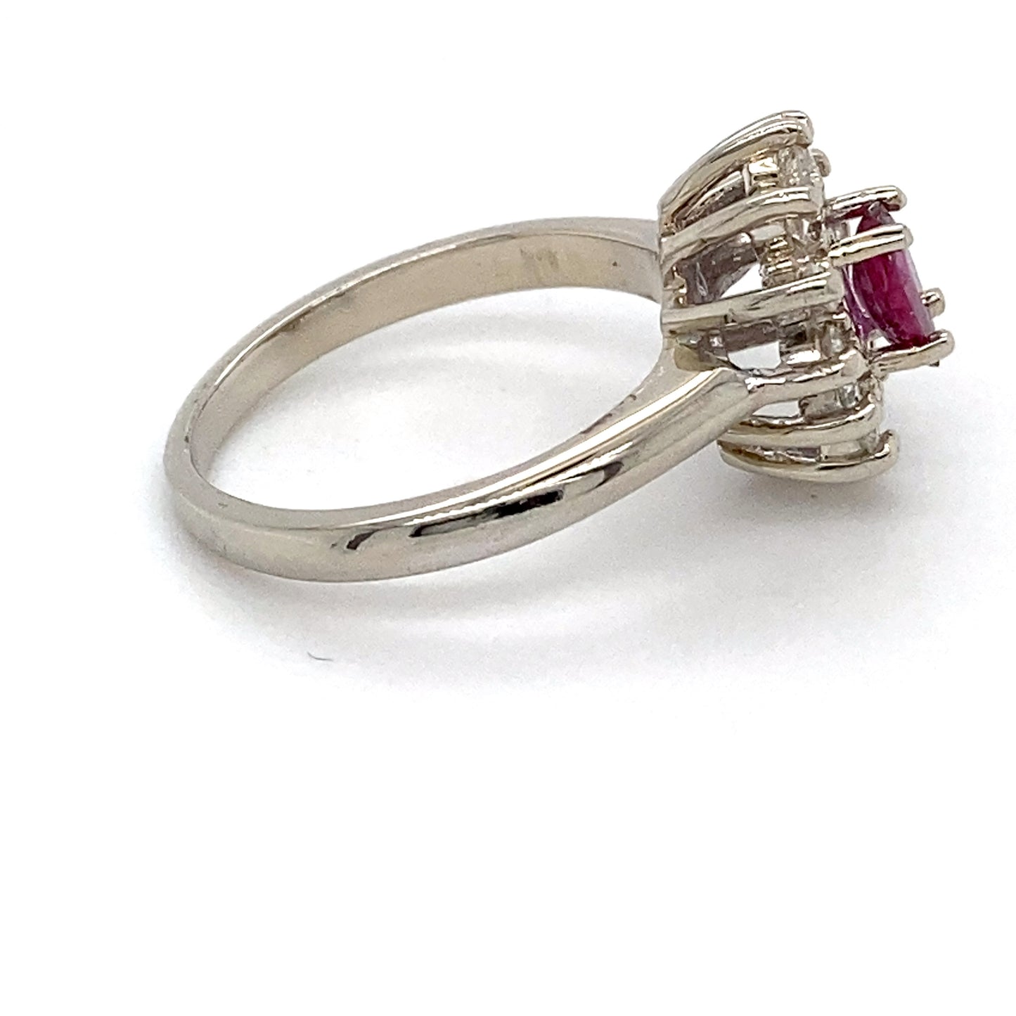 14K White Gold Ruby and Diamond Ring; 0.15CTW; Size 6