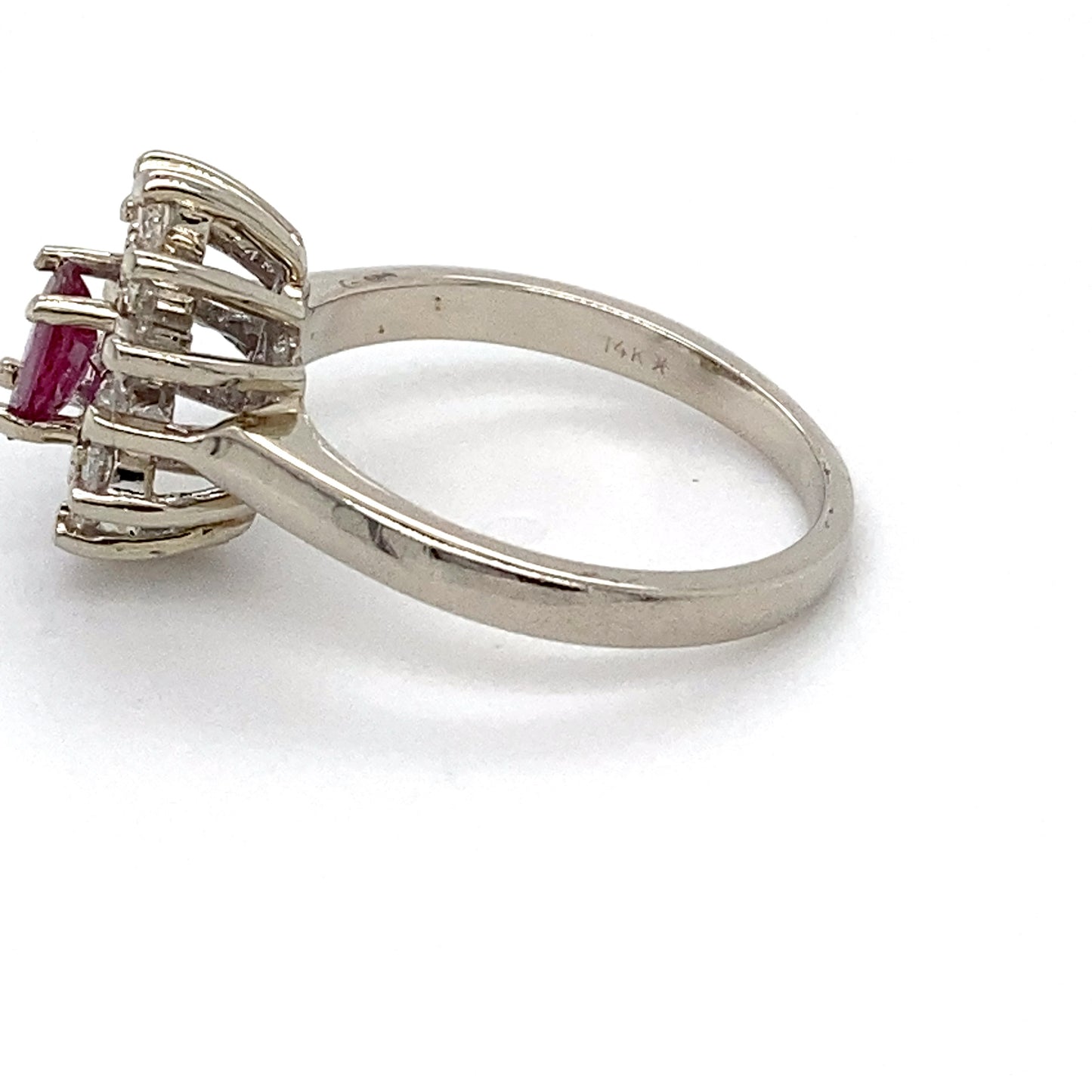 14K White Gold Ruby and Diamond Ring; 0.15CTW; Size 6