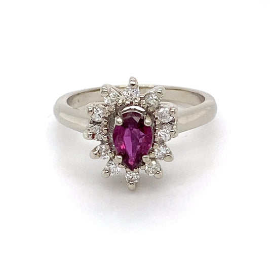 14K White Gold Ruby and Diamond Ring; 0.15CTW; Size 6
