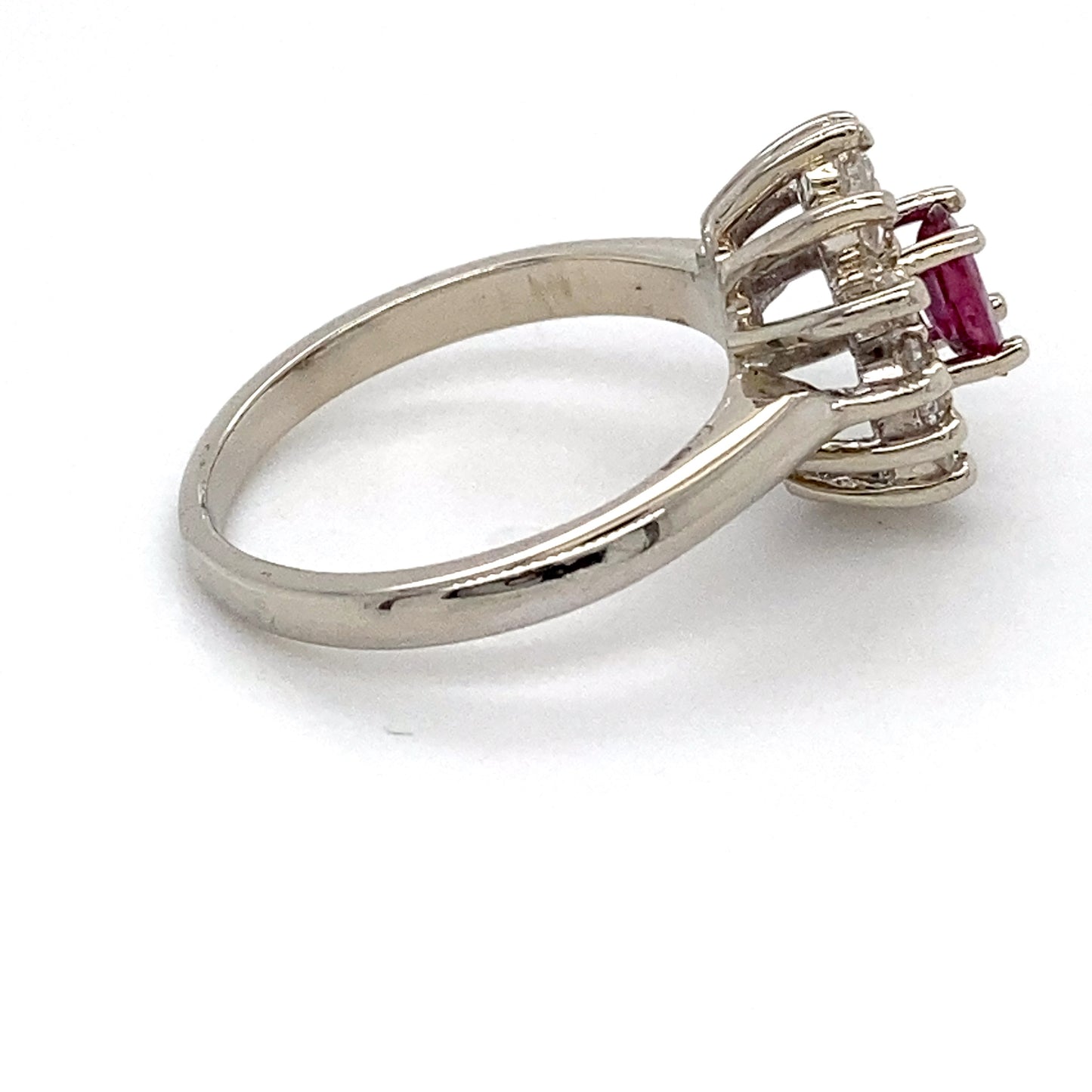 14K White Gold Ruby and Diamond Ring; 0.15CTW; Size 6