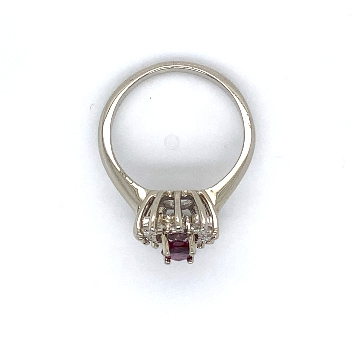 14K White Gold Ruby and Diamond Ring; 0.15CTW; Size 6