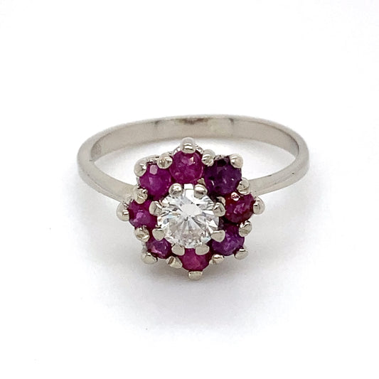 14K White Gold Ruby & Diamond Ring; 0.35CTW; Size 7; 2.8g