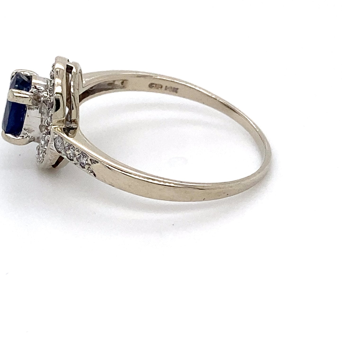 14K White Gold Sapphire & Halo Diamond Ring; 0.15CTW; Size 9.5; 3.0g