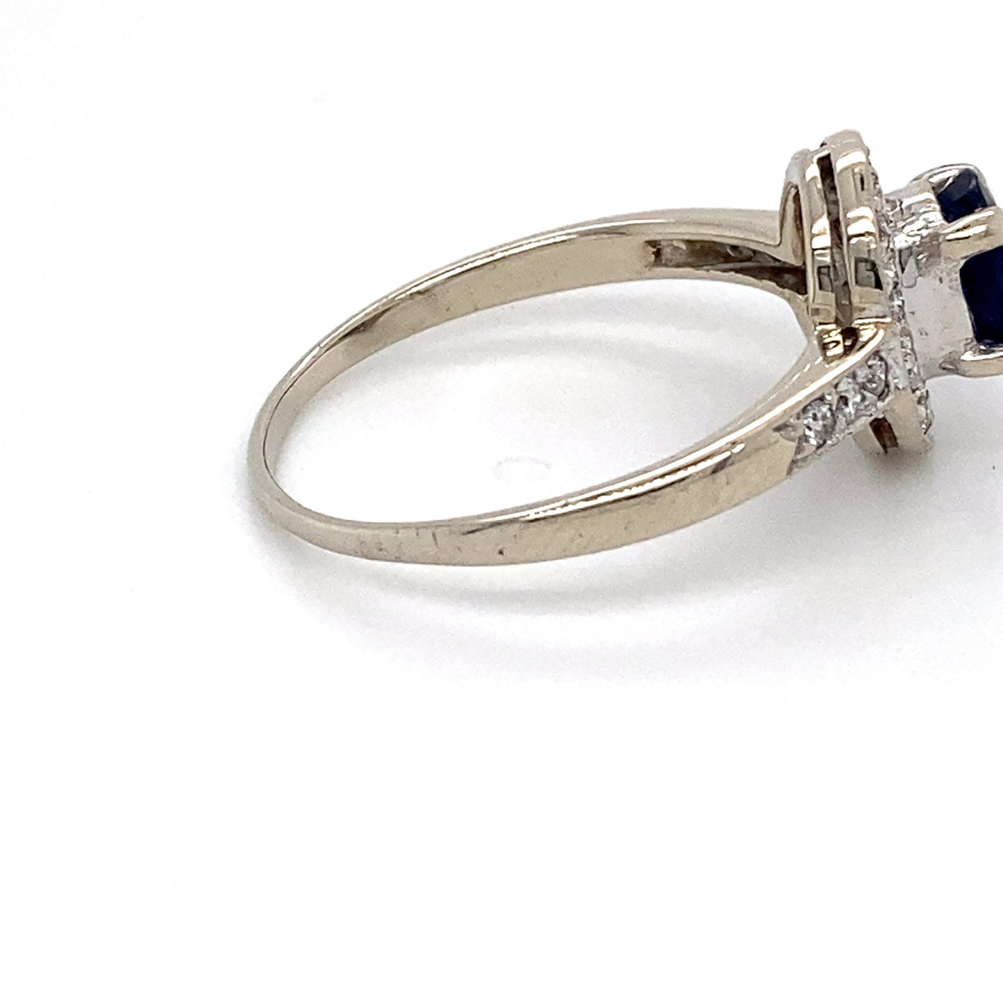 14K White Gold Sapphire & Halo Diamond Ring; 0.15CTW; Size 9.5; 3.0g