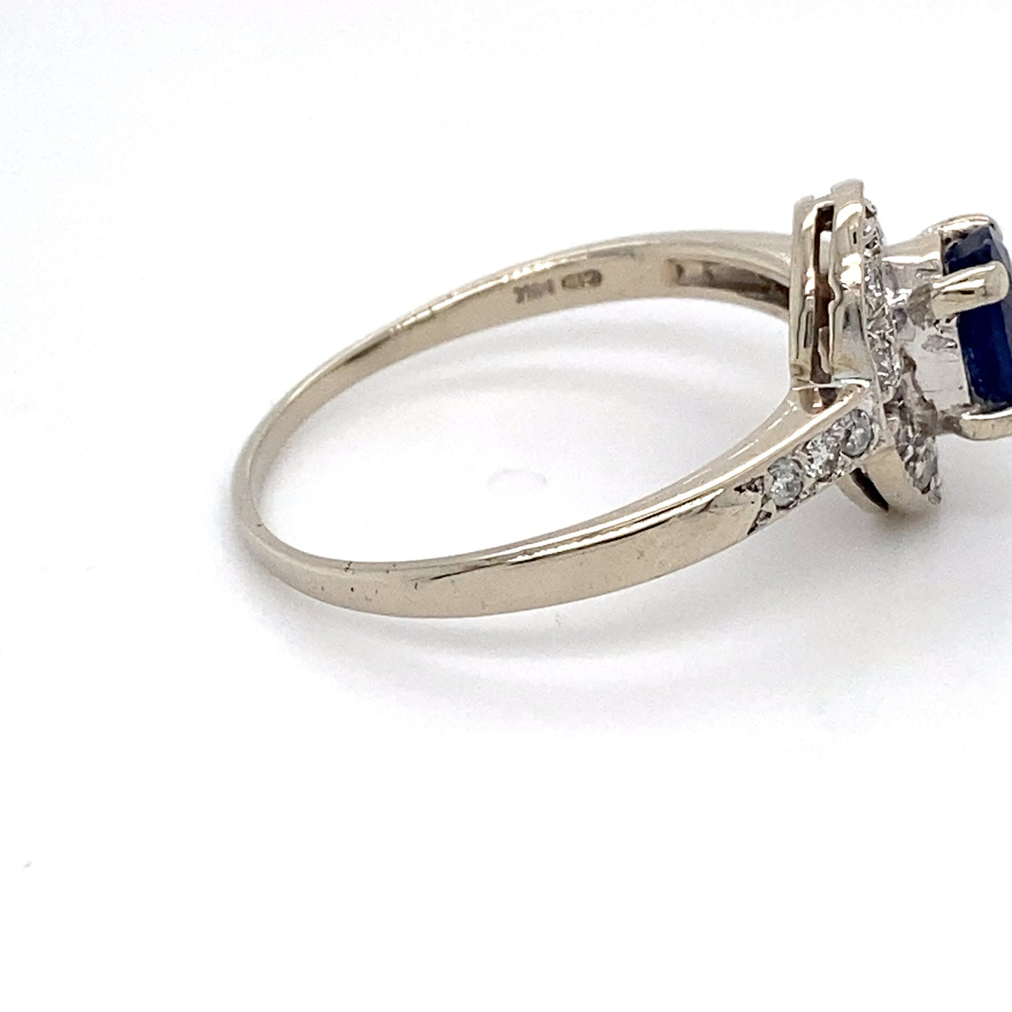 14K White Gold Sapphire & Halo Diamond Ring; 0.15CTW; Size 9.5; 3.0g
