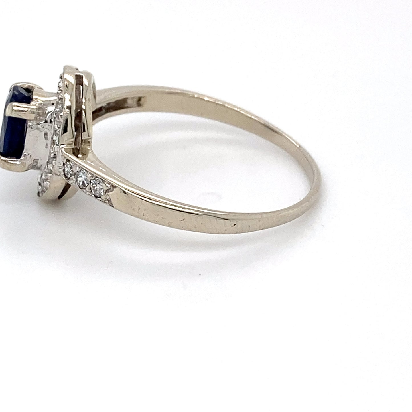 14K White Gold Sapphire & Halo Diamond Ring; 0.15CTW; Size 9.5; 3.0g