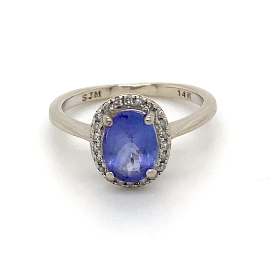 14K White Gold Tanzanite and Diamond Ring; 0.10CTW; Size 5