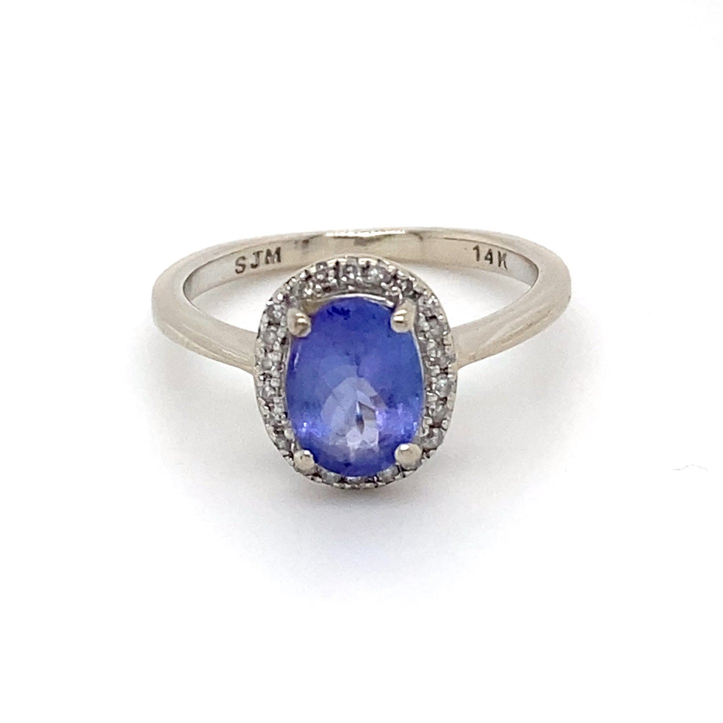 14K White Gold Tanzanite and Diamond Ring; 0.10CTW; Size 5