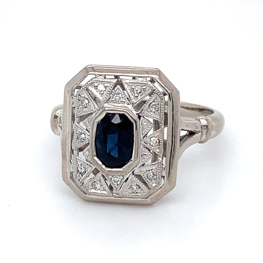 18K White Gold Sapphire & Diamond Ring; 0.08CTW; Size 6.5
