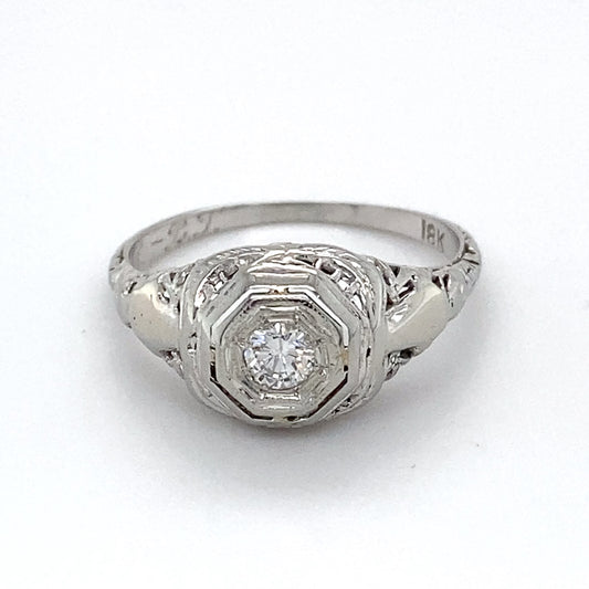 18K White Gold Diamond Ring; 0.13CTW; Size 6.5; 2.2g