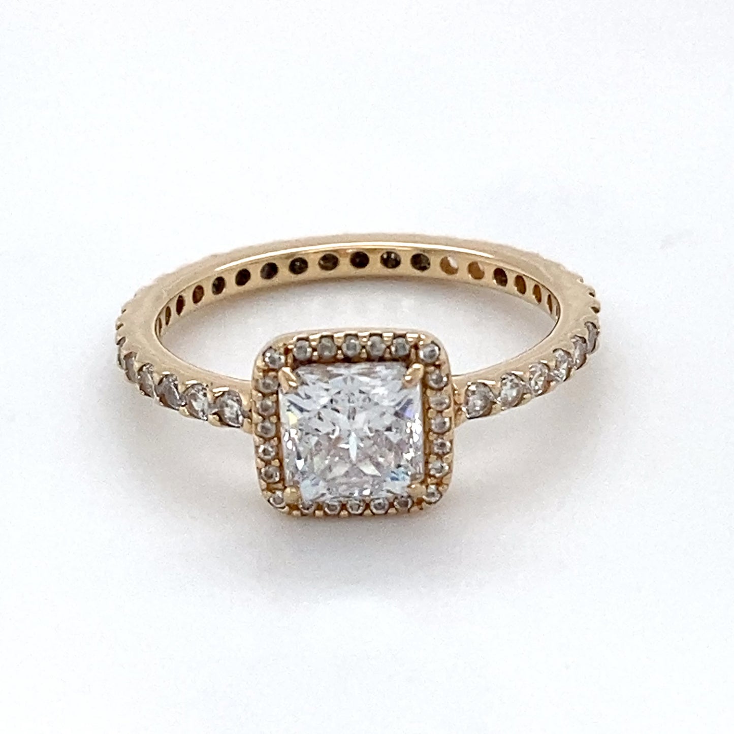 14K Yellow Gold Pandora Square Sparkle Halo Ring; Size: 6; 1.5DWT