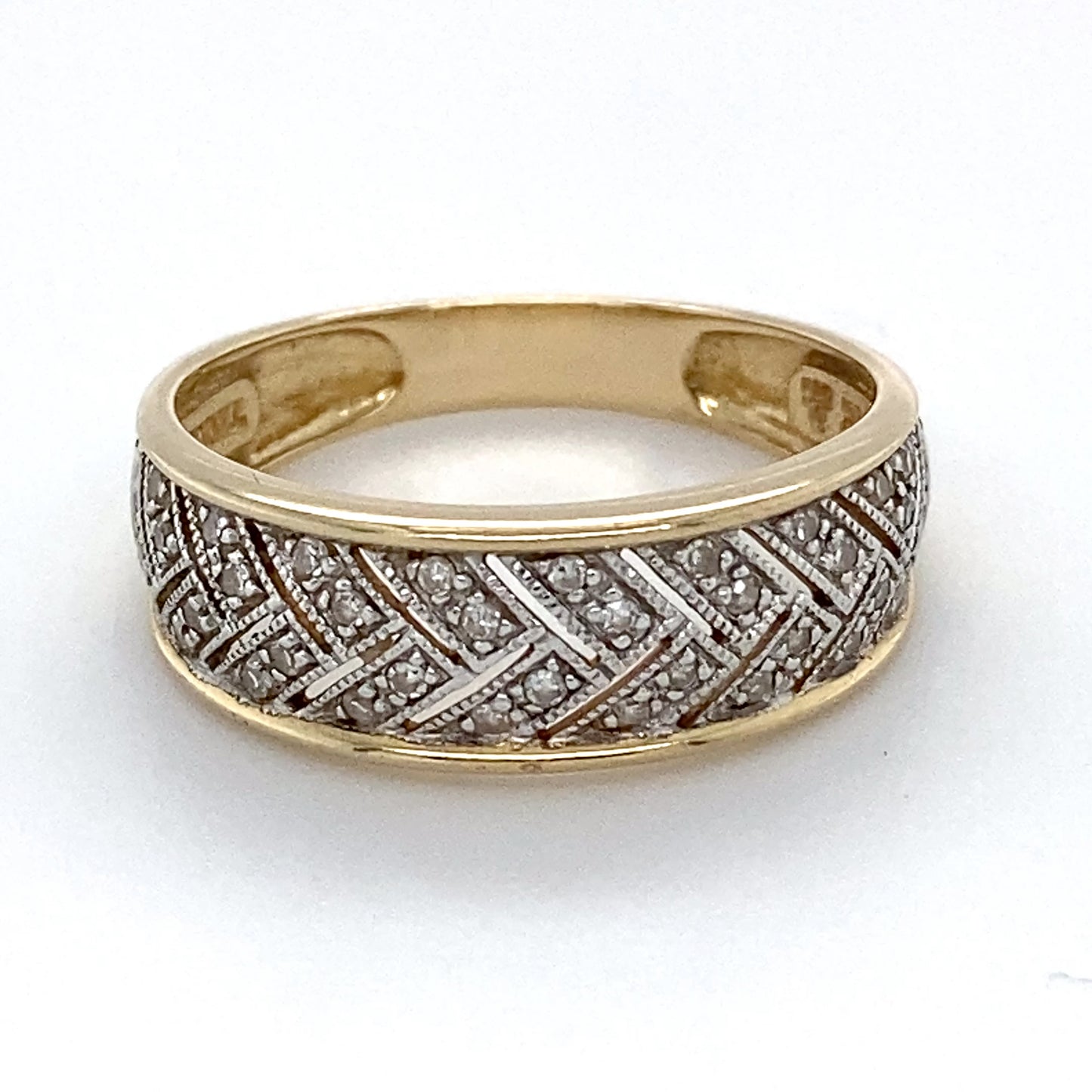 14K Two-Tone Gold (White/Yellow) Diamond Ring; 0.15CTW; Size 9; 3.4g