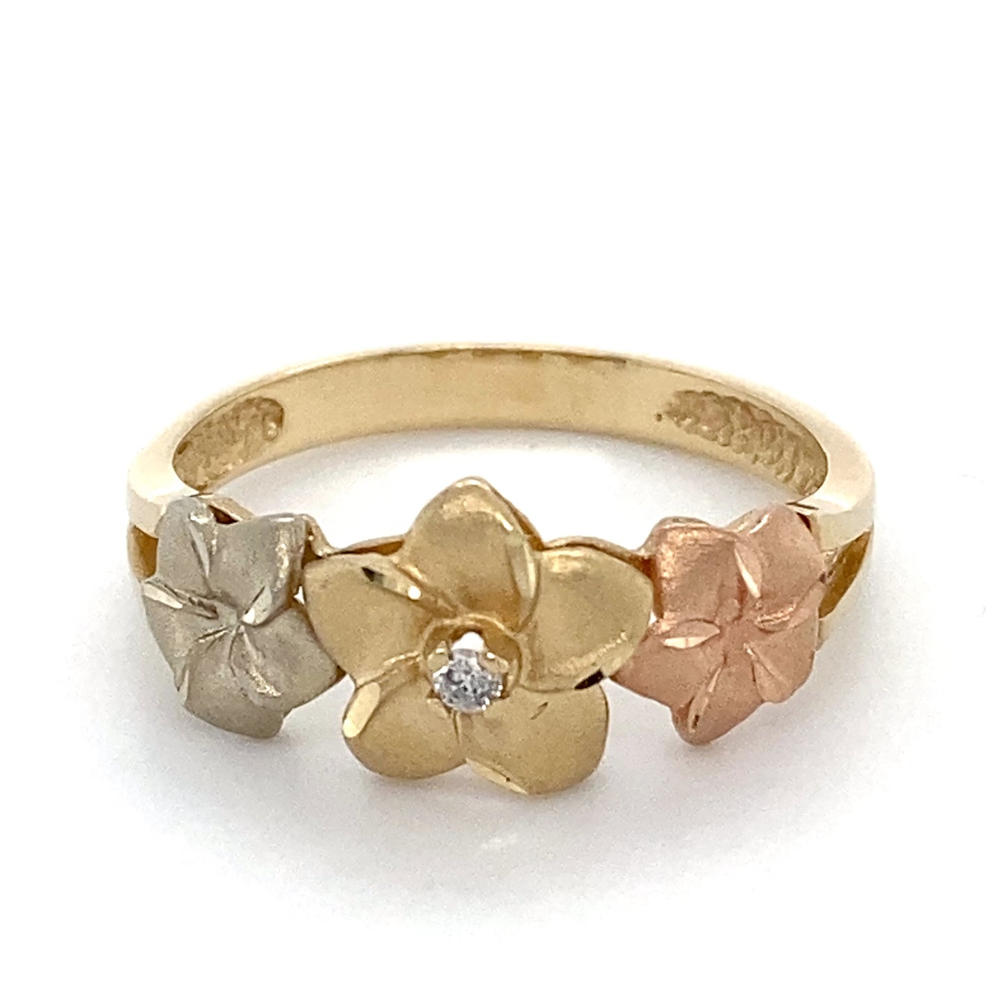 14K 3-Tone Gold Diamond Ring; White/Yellow/Rose; Size 9; 3.1g