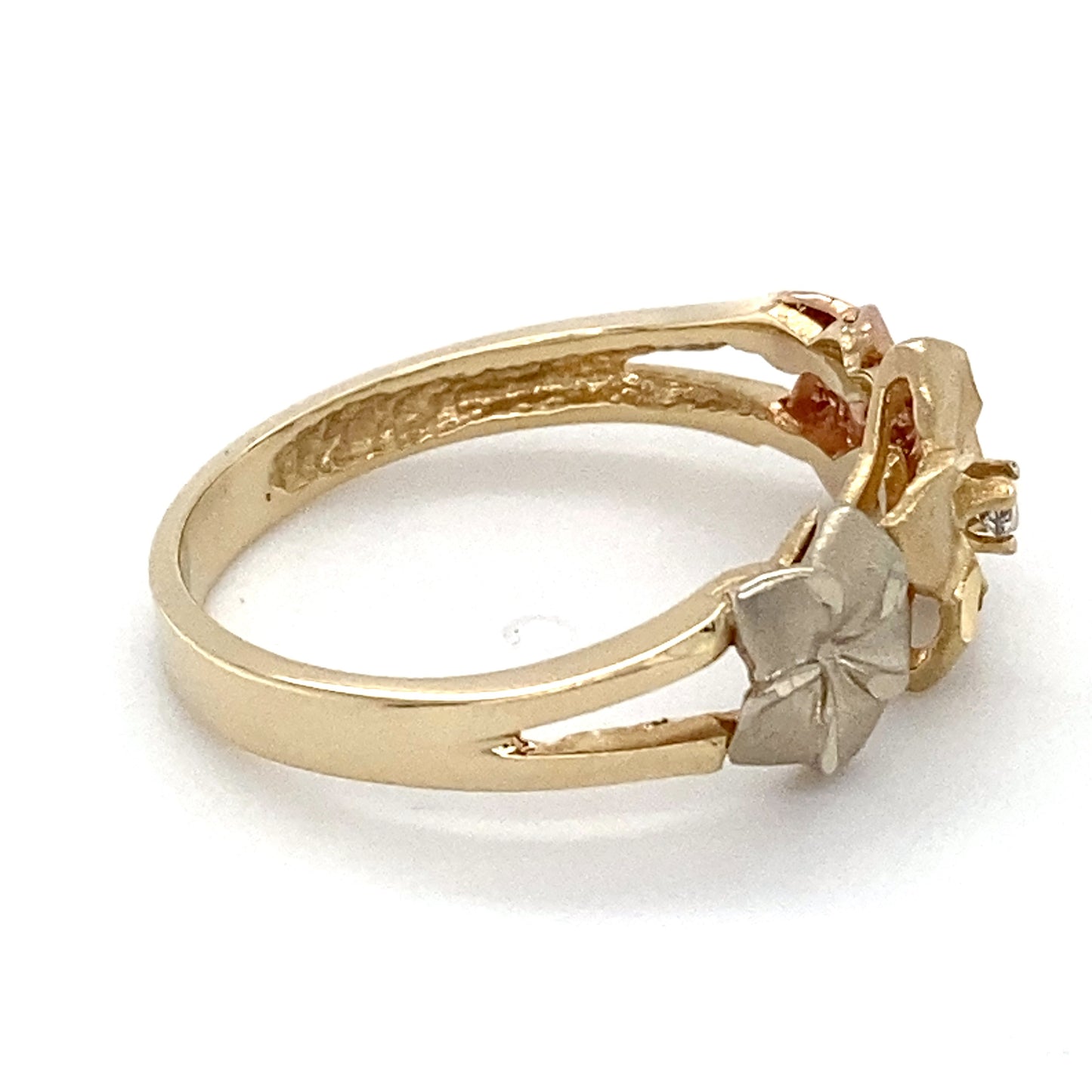 14K 3-Tone Gold Diamond Ring; White/Yellow/Rose; Size 9; 3.1g