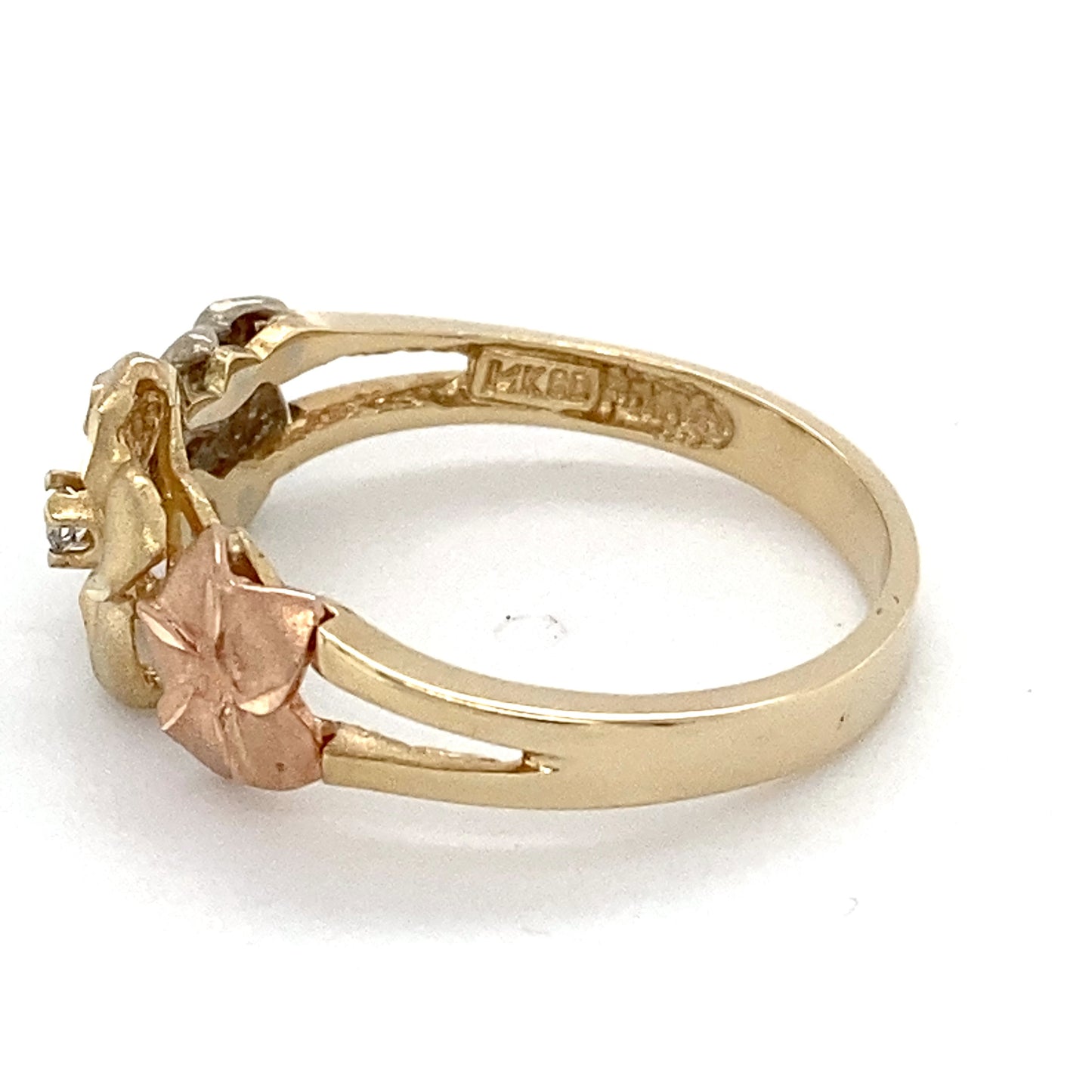 14K 3-Tone Gold Diamond Ring; White/Yellow/Rose; Size 9; 3.1g
