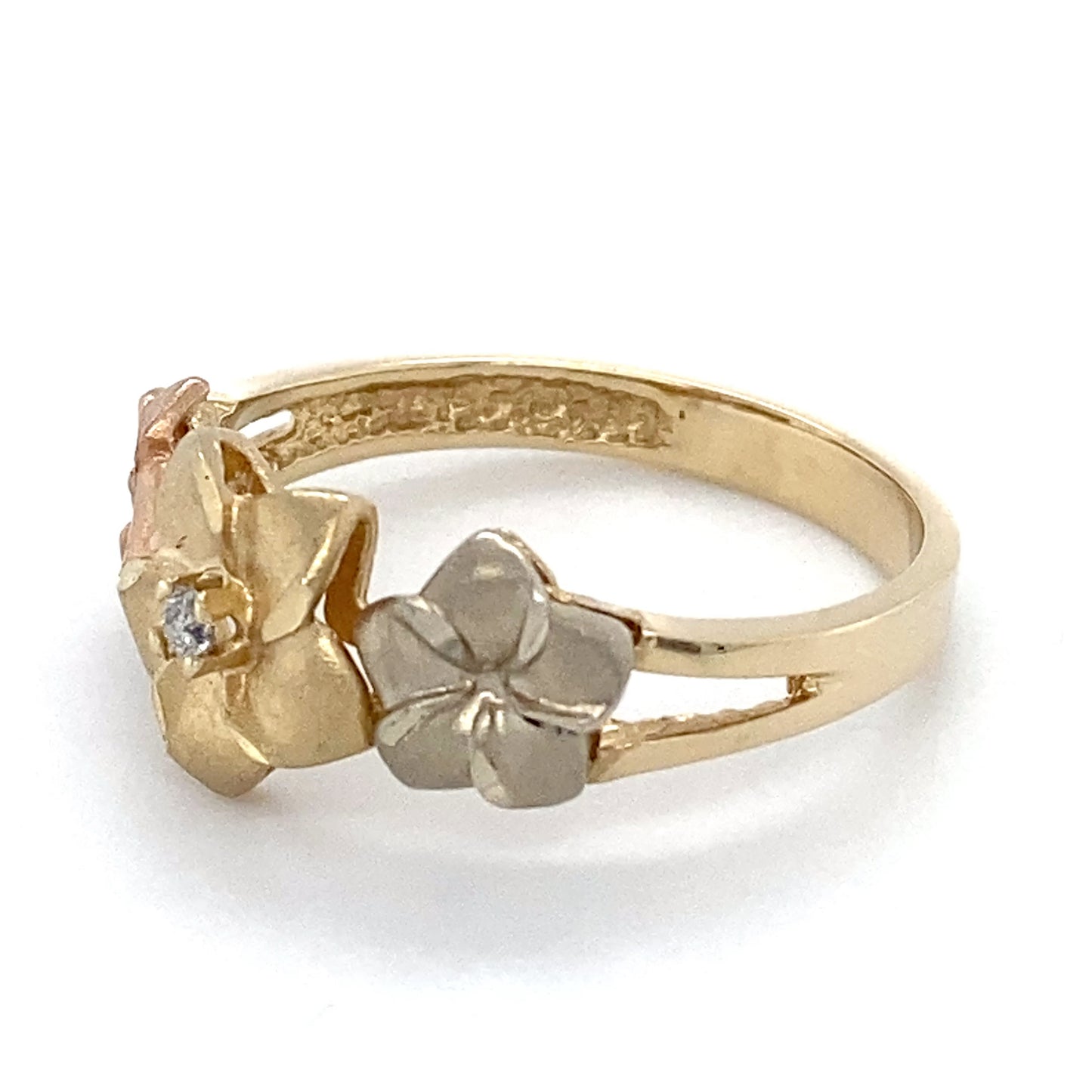 14K 3-Tone Gold Diamond Ring; White/Yellow/Rose; Size 9; 3.1g
