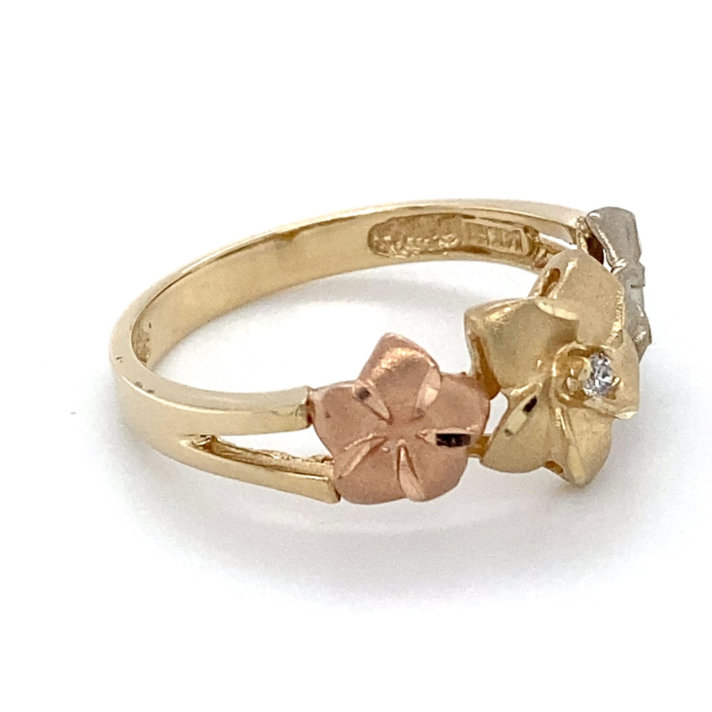 14K 3-Tone Gold Diamond Ring; White/Yellow/Rose; Size 9; 3.1g