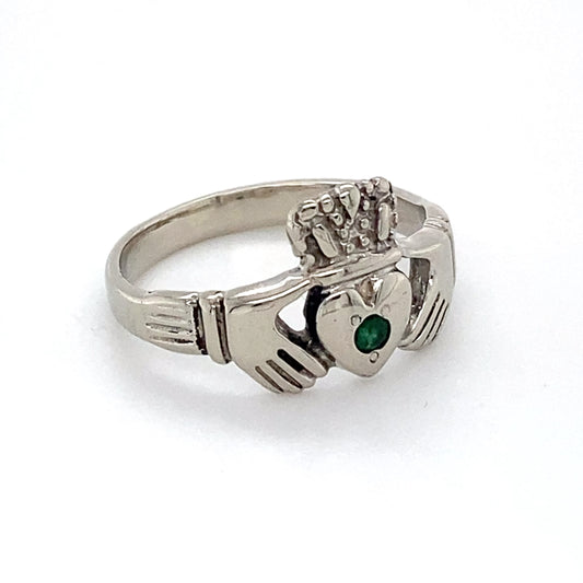 14K White Gold Emerald Ring; 1.8DWT; Size 5; 2.8g