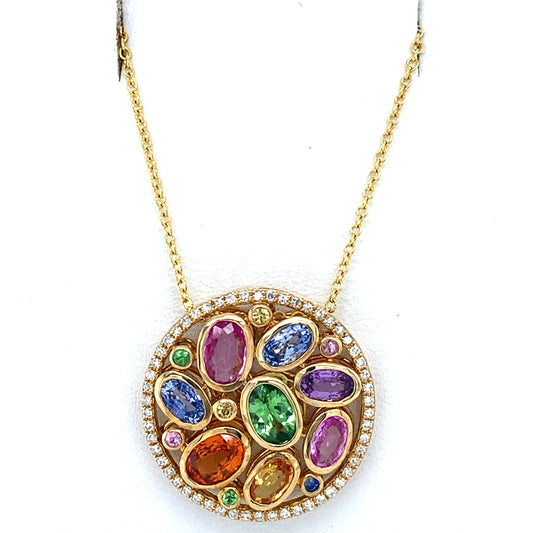 14K Yellow Gold Mosaic Diamond Effy Pendant on 18" Chain Necklace