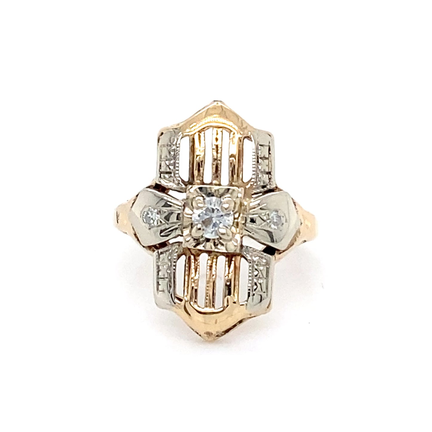 14K Two-Tone Gold Diamond Ring; 0.12CTW; Size 3.5; 2.2g