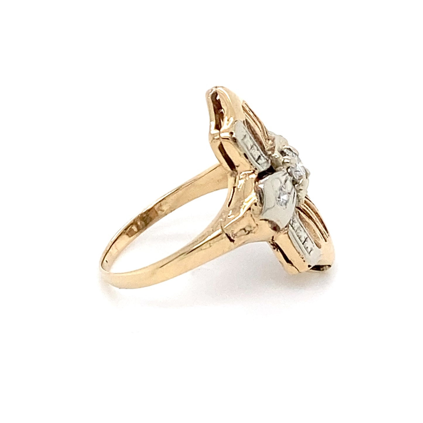 14K Two-Tone Gold Diamond Ring; 0.12CTW; Size 3.5; 2.2g