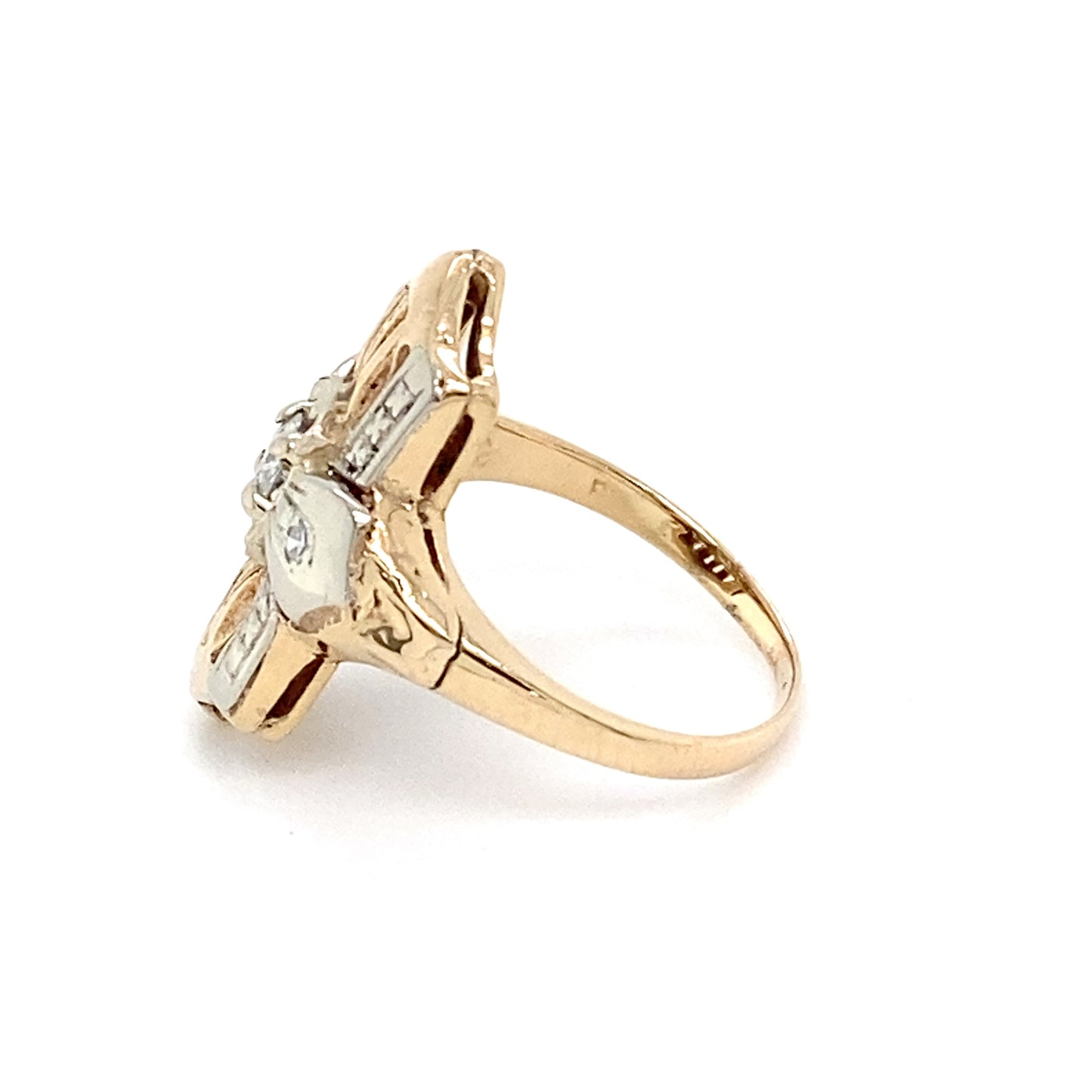 14K Two-Tone Gold Diamond Ring; 0.12CTW; Size 3.5; 2.2g