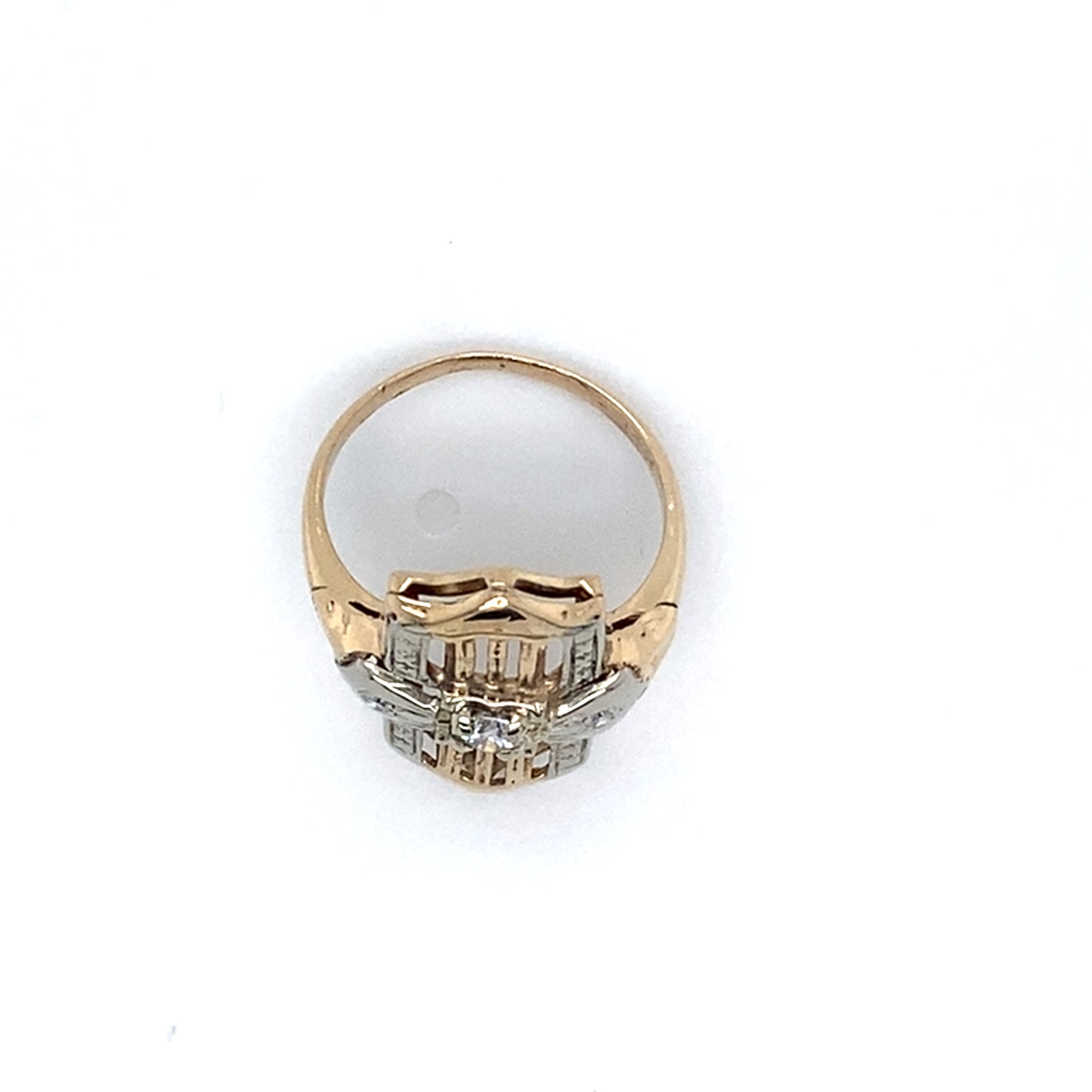 14K Two-Tone Gold Diamond Ring; 0.12CTW; Size 3.5; 2.2g