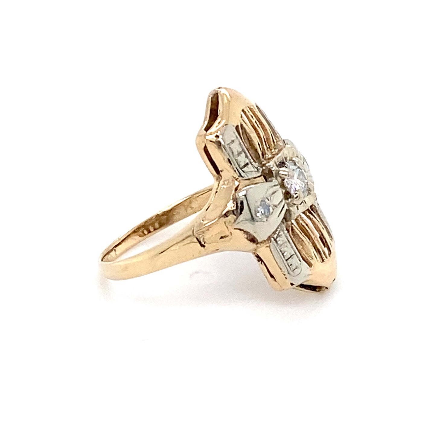 14K Two-Tone Gold Diamond Ring; 0.12CTW; Size 3.5; 2.2g