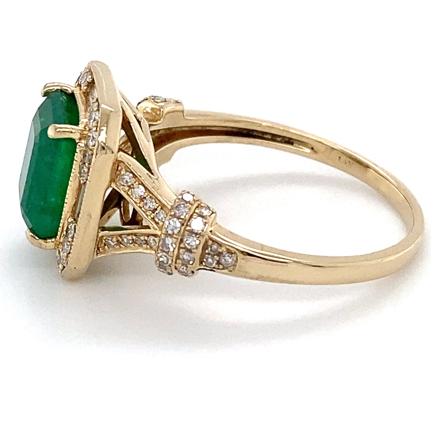 14K Yellow Gold Emerald & Diamond Ring; 0.34CTW; Size: 8