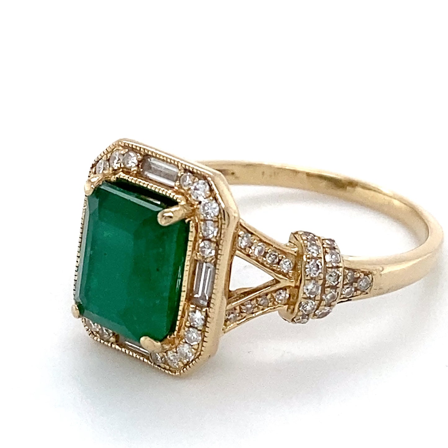 14K Yellow Gold Emerald & Diamond Ring; 0.34CTW; Size: 8