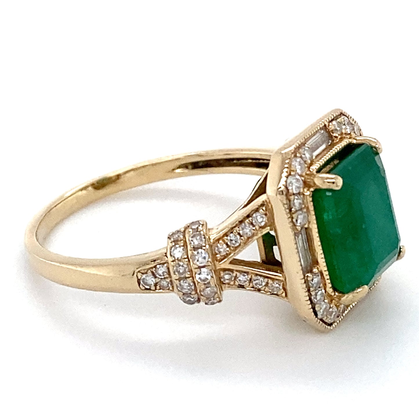 14K Yellow Gold Emerald & Diamond Ring; 0.34CTW; Size: 8
