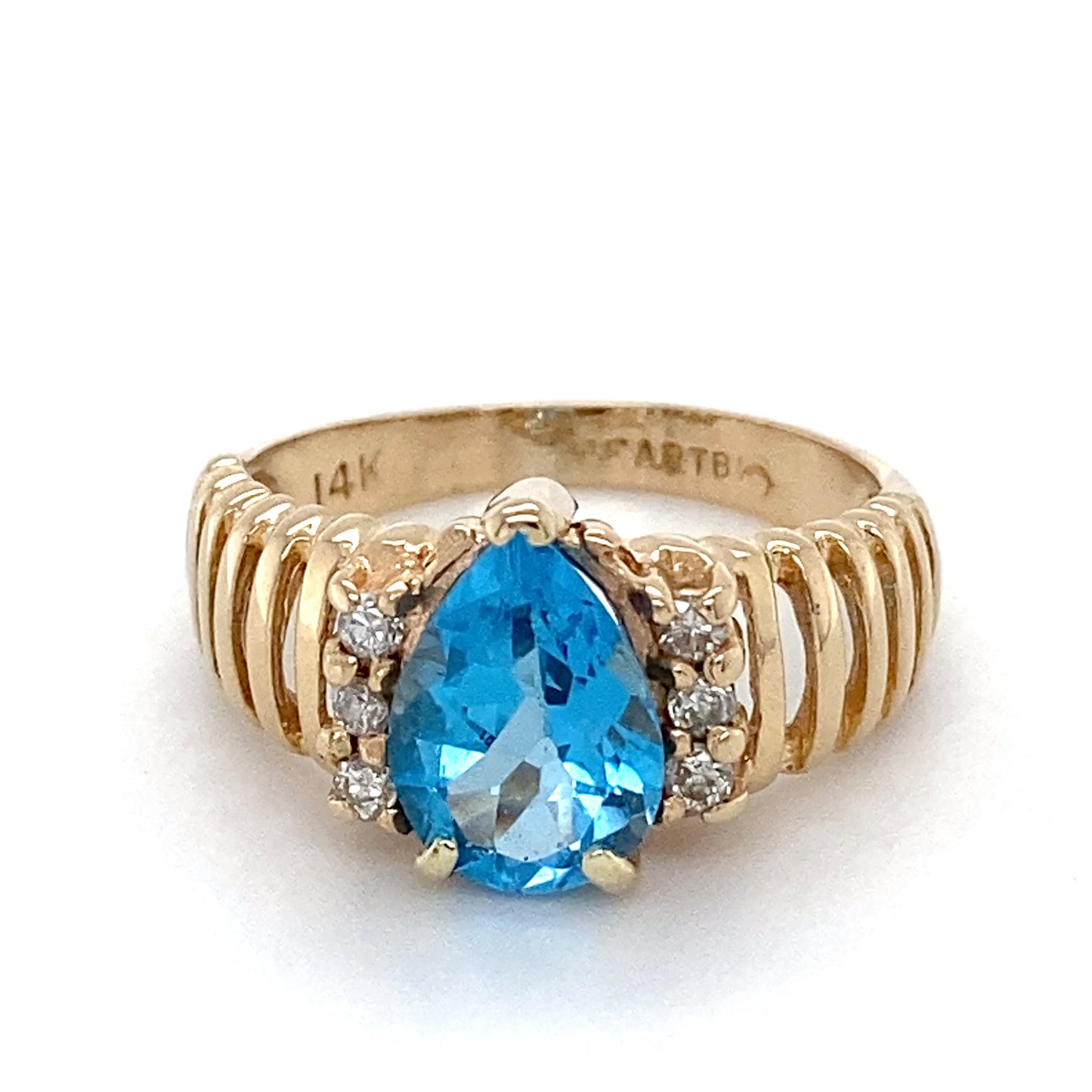 14K Yellow Gold Topaz & Diamond Ring; 0.05CTW; Size 6.5