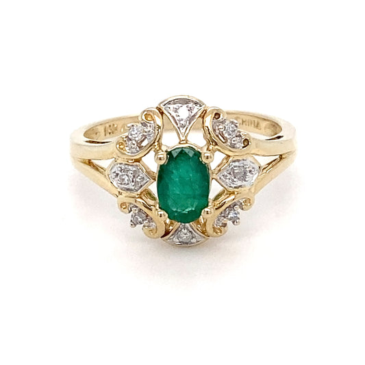 14K Yellow Gold Emerald & Diamonds Ring; 1.6DWT; 2.5g; Size 6