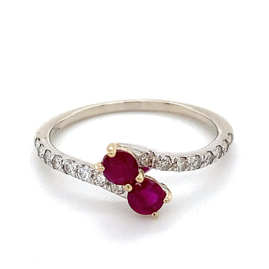 14K White Gold Diamond & Ruby Lady's Ring; 1.3DWT; Size 8