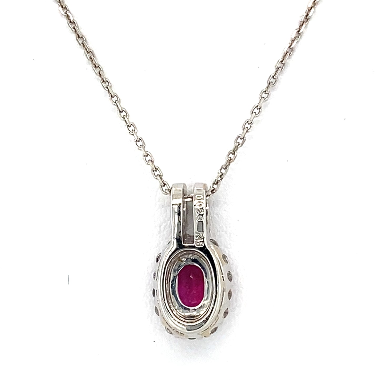 14K White Gold Diamond & Ruby Pendant on 20" Chain Necklace