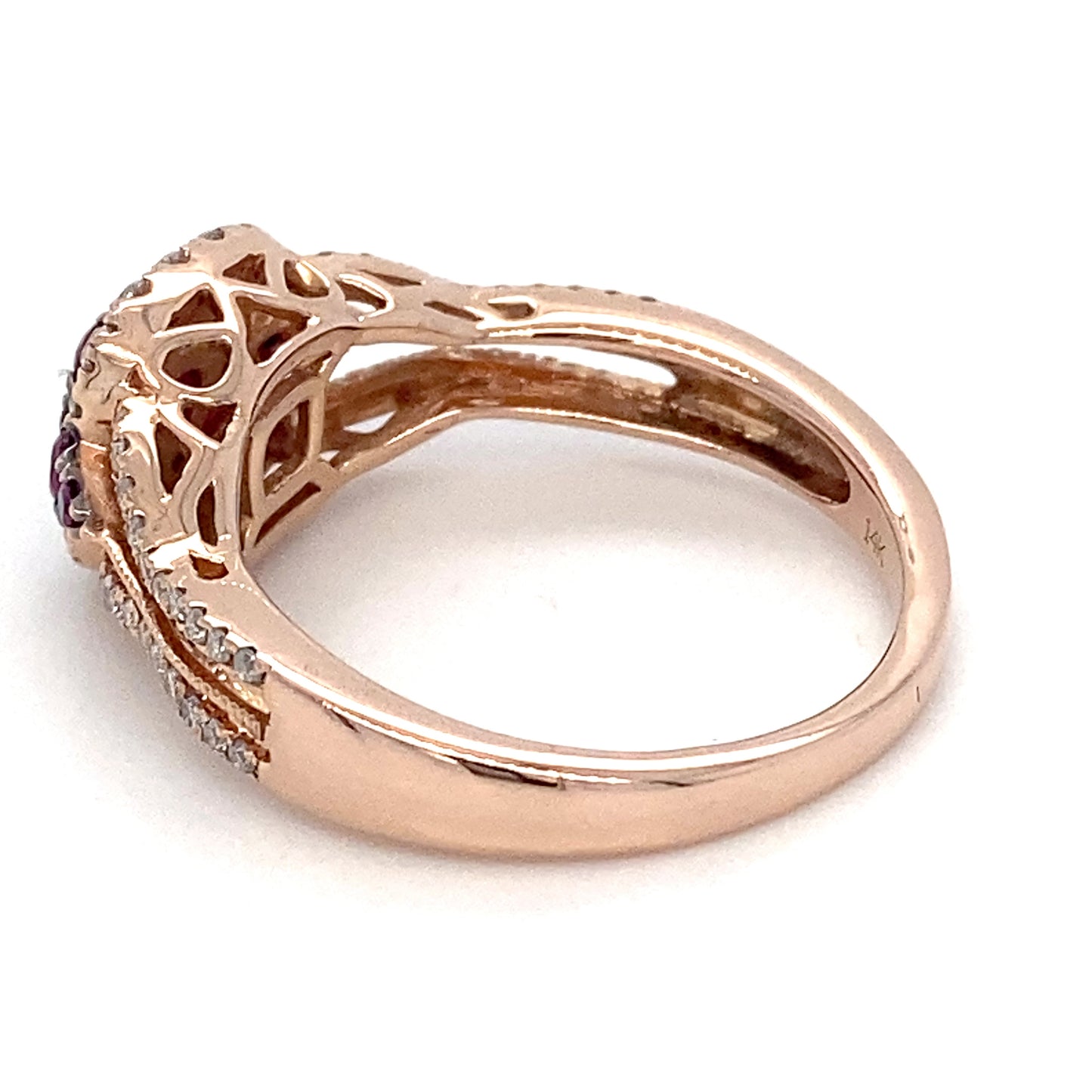 14K Rose Gold Synthetic Ruby & Diamond Ring; 2.6DWT; Size 7.5