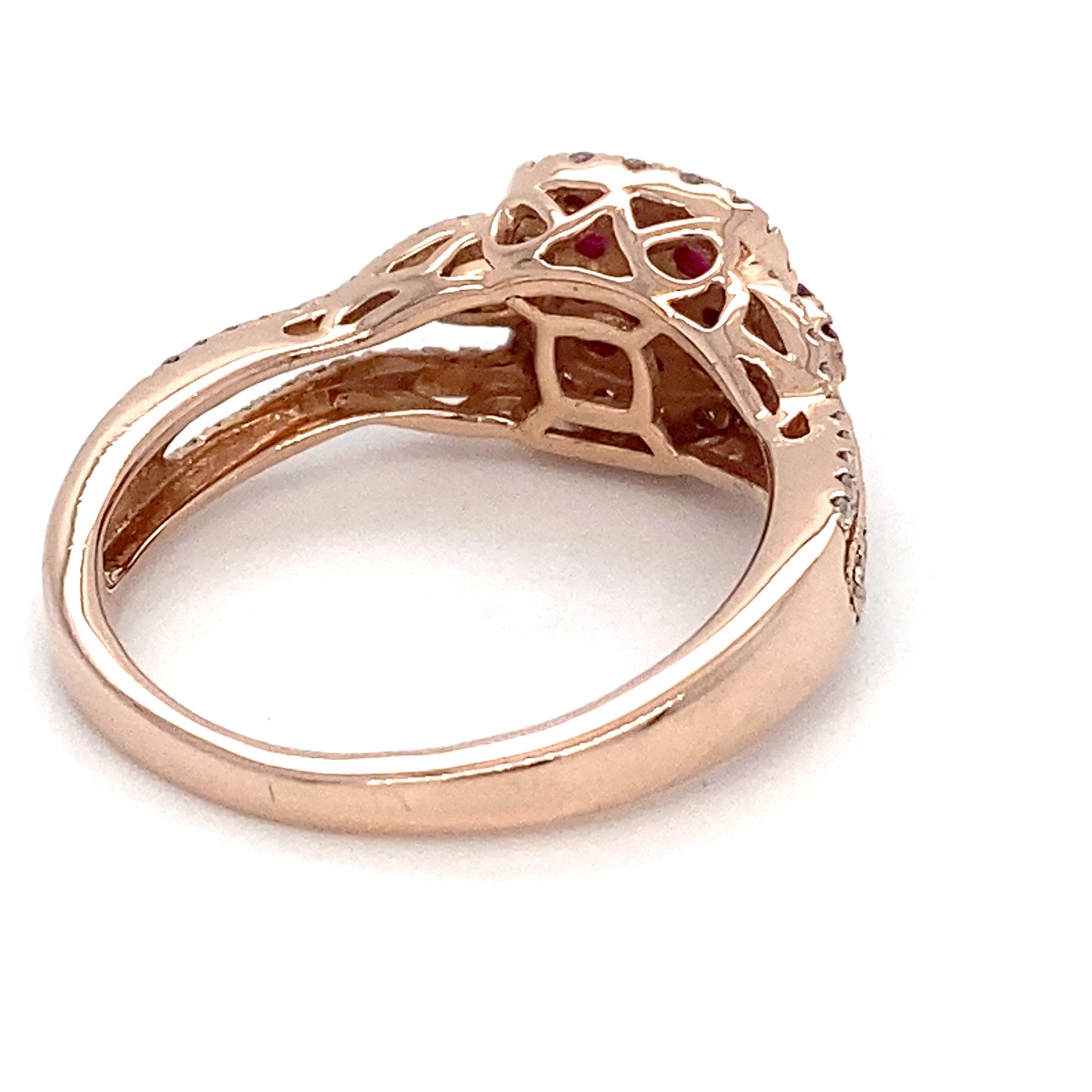 14K Rose Gold Synthetic Ruby & Diamond Ring; 2.6DWT; Size 7.5