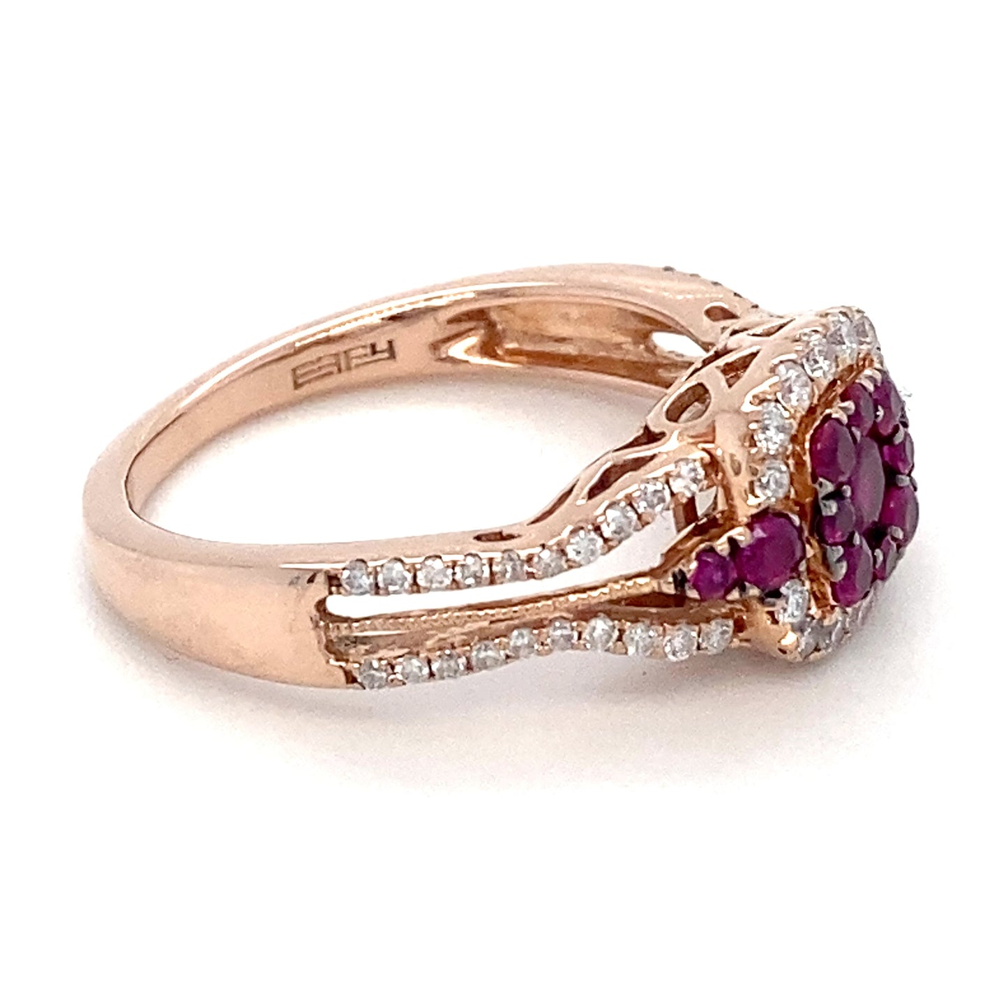 14K Rose Gold Synthetic Ruby & Diamond Ring; 2.6DWT; Size 7.5