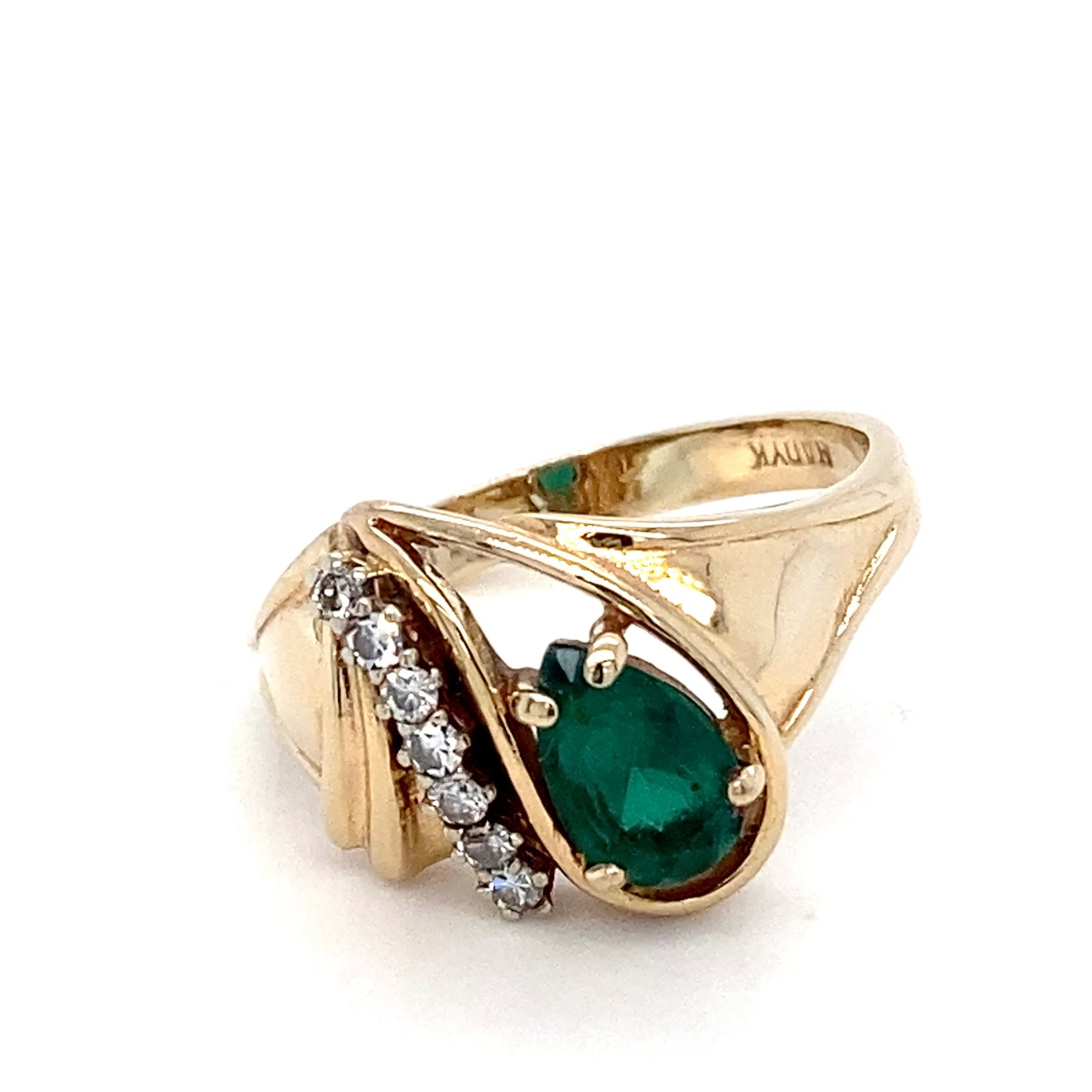 14K Yellow Gold Emerald & Diamonds Ring; 3.7DWT; 0.62 & 0.10CTW; Size 8.5