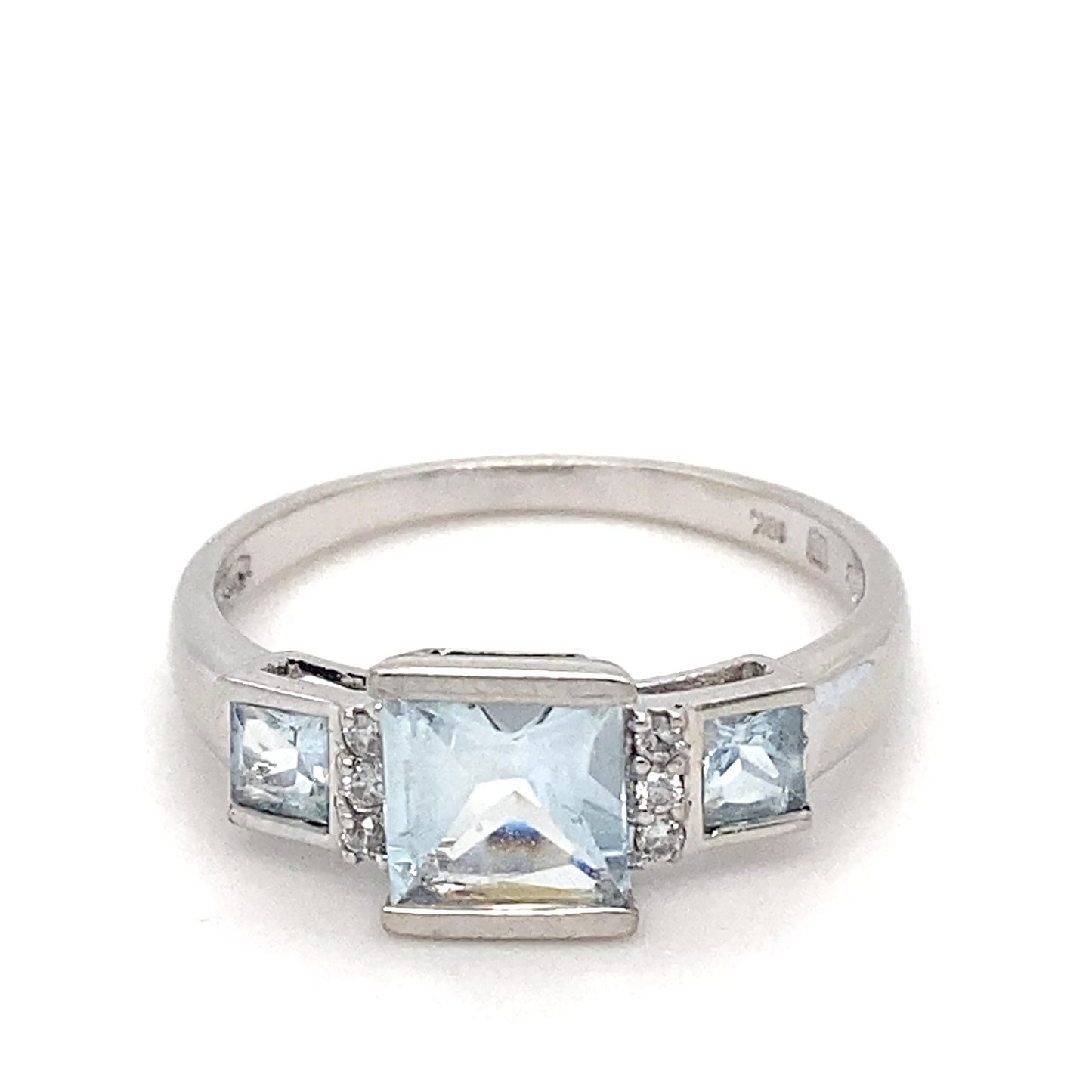 10K White Gold Aquamarine & Diamond Ring; 1.9g; Size 7