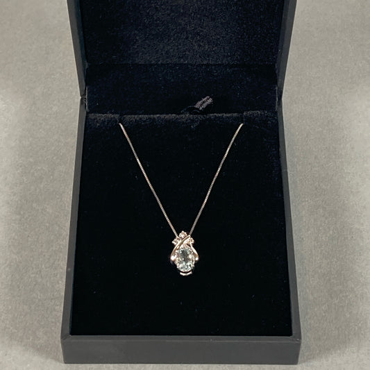14K White Gold Aquamarine & Diamond 18" Necklace & Pendant
