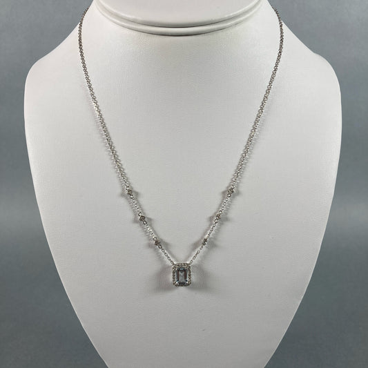 14K White Gold Aquamarine & Diamond 18" Necklace & Pendant