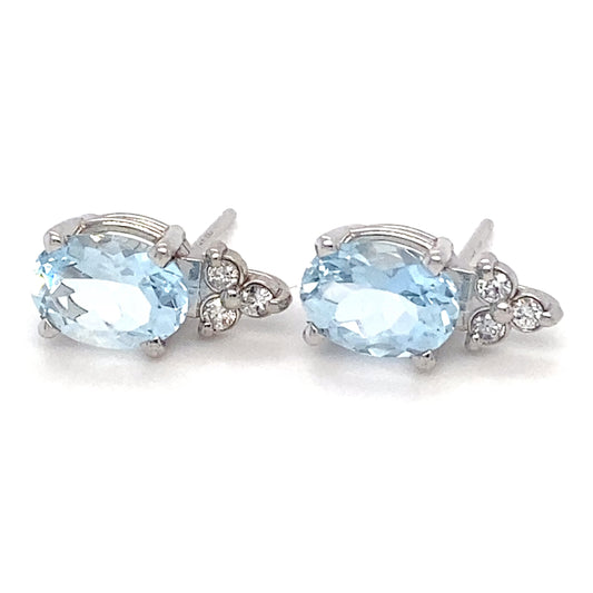 14K White Gold Aquamarine & Diamond Earrings; 1.3DWT